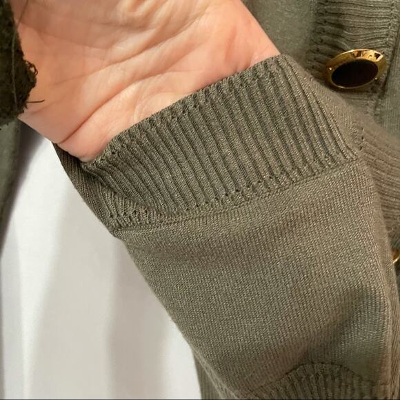 Milly Green Knit Oversized Button Front Cardigan Sweater Womens L Dark Academia - Picture 6 of 10
